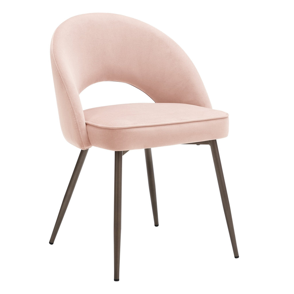 Chaise de salle à manger en tissu rose romantique avec dossier incurvé