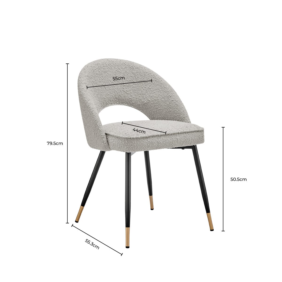 Chaise de salle à manger contemporaine en bouclette taupe à dossier incurvé