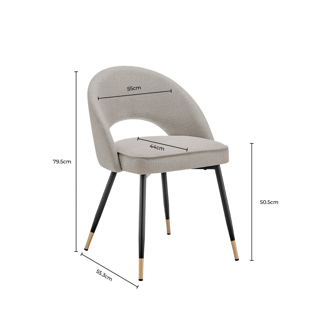 Chaise de salle à manger moderne en lin gris pierre avec dossier incurvé