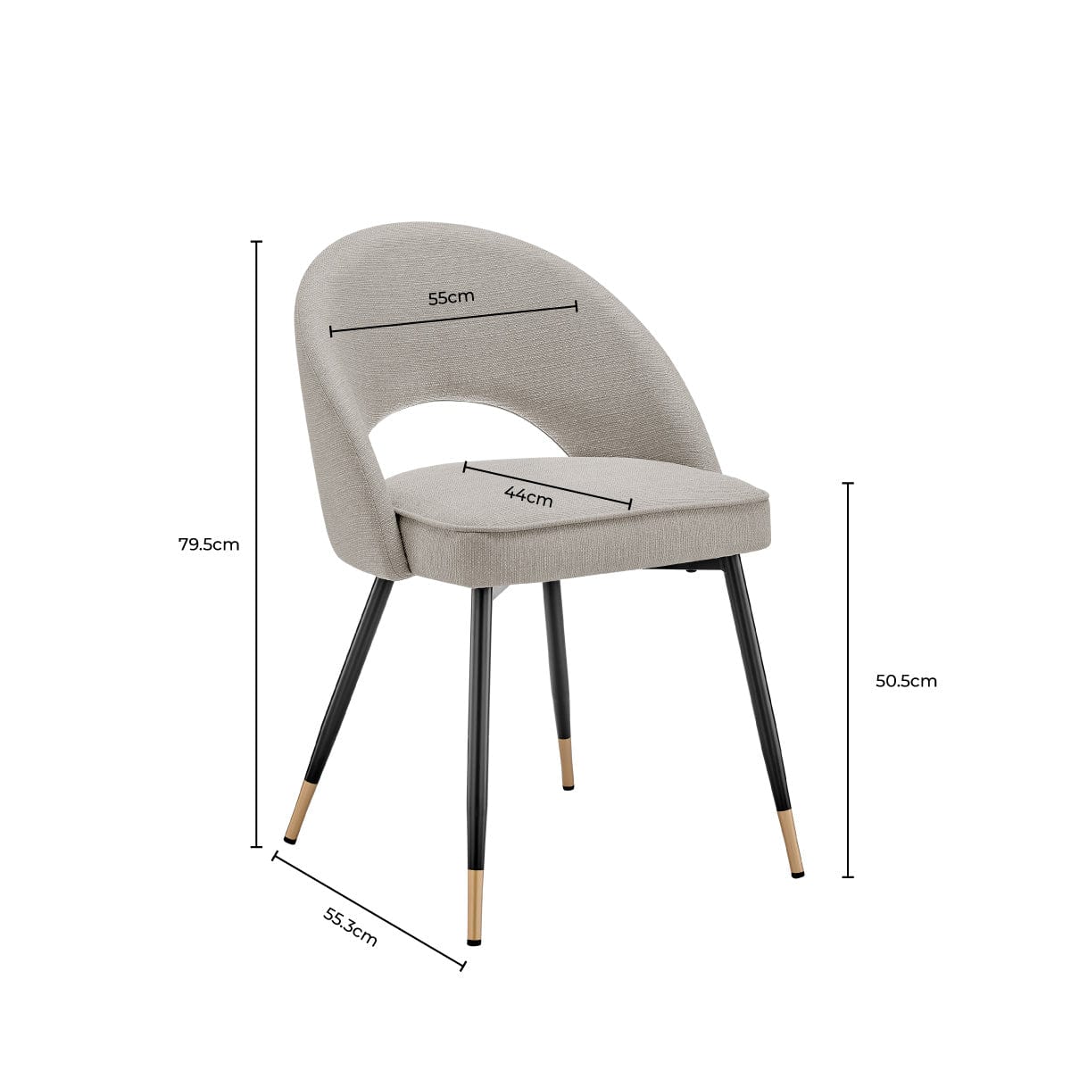 Chaise de salle à manger moderne en lin gris pierre avec dossier incurvé