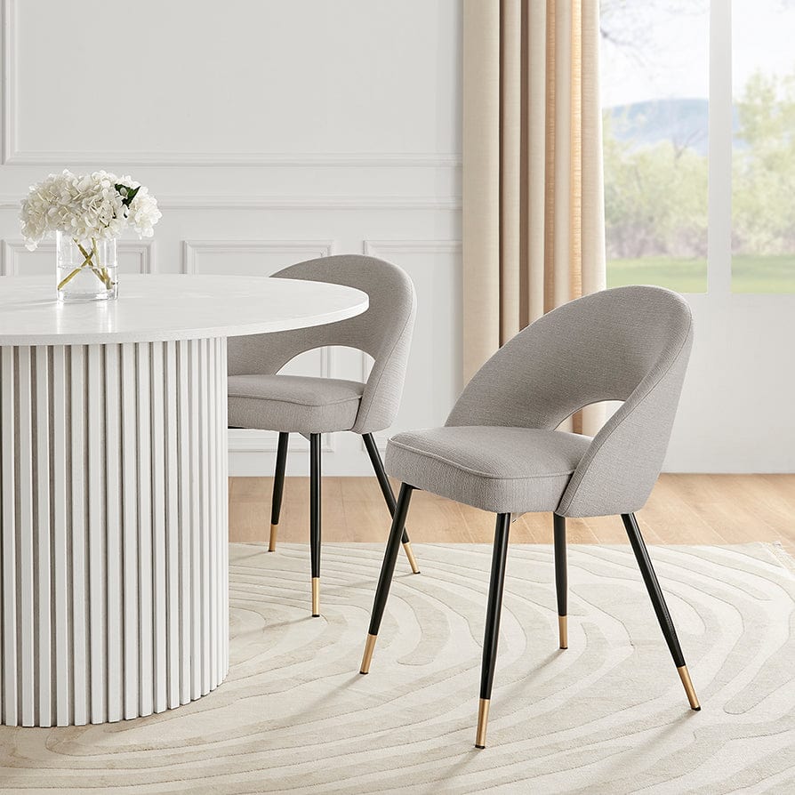 Chaise de salle à manger moderne en lin gris pierre avec dossier incurvé