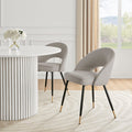 Chaise de salle à manger moderne en lin gris pierre avec dossier incurvé