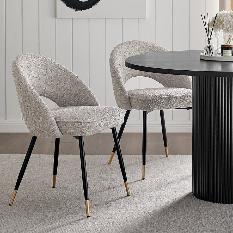 Chaise de salle à manger moderne en lin gris pierre avec dossier incurvé