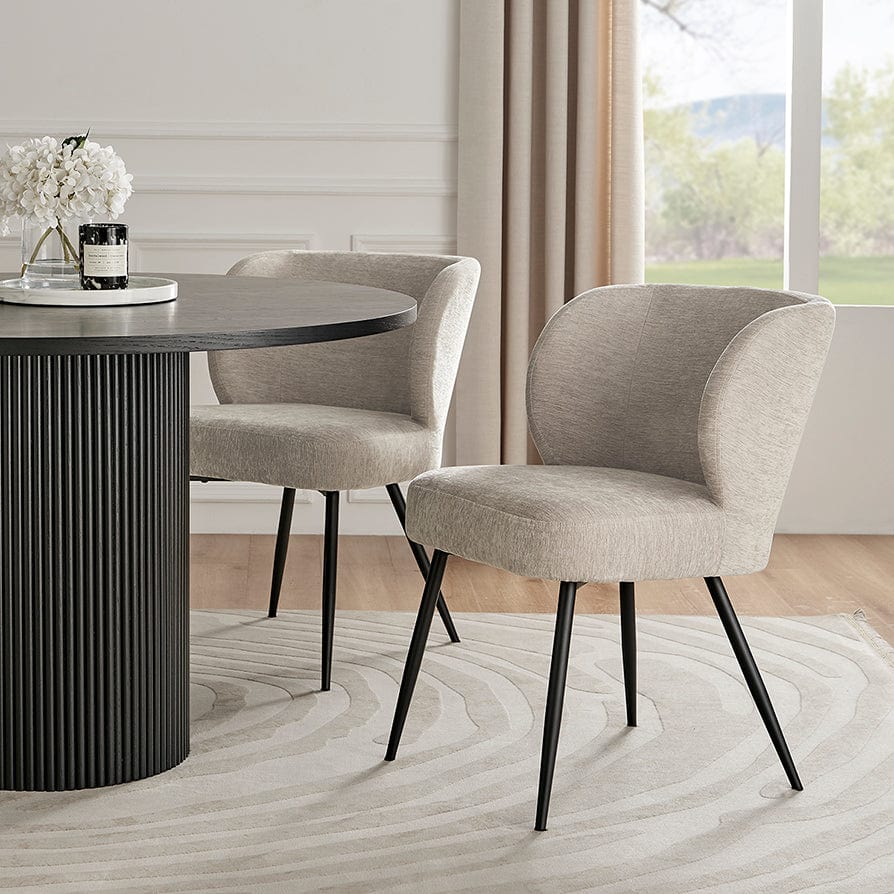 Chaise de salle à manger contemporaine en chenille naturelle avec assise rembourrée