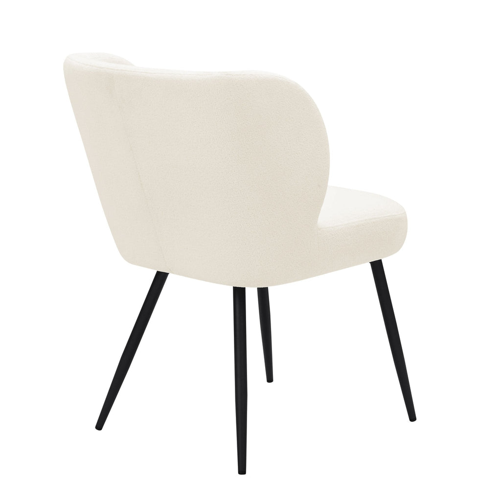 Chaise de salle à manger confortable en tissu Teddy blanc avec assise rembourrée