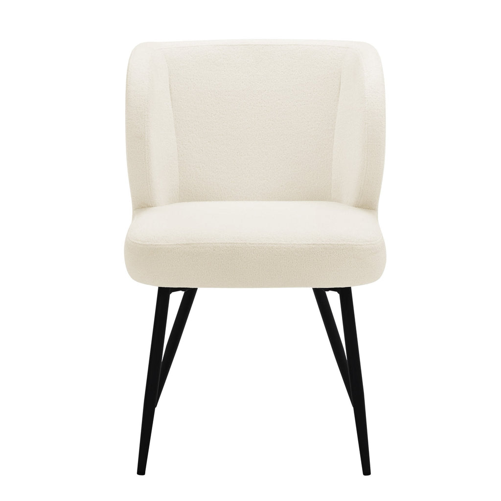 Chaise de salle à manger confortable en tissu Teddy blanc avec assise rembourrée
