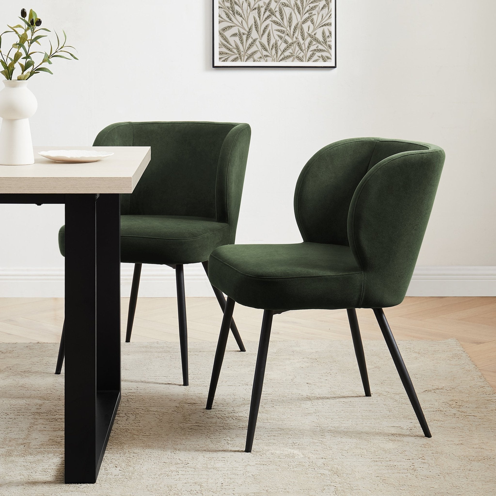Chaise de salle à manger contemporaine en velours olive foncé avec assise rembourrée