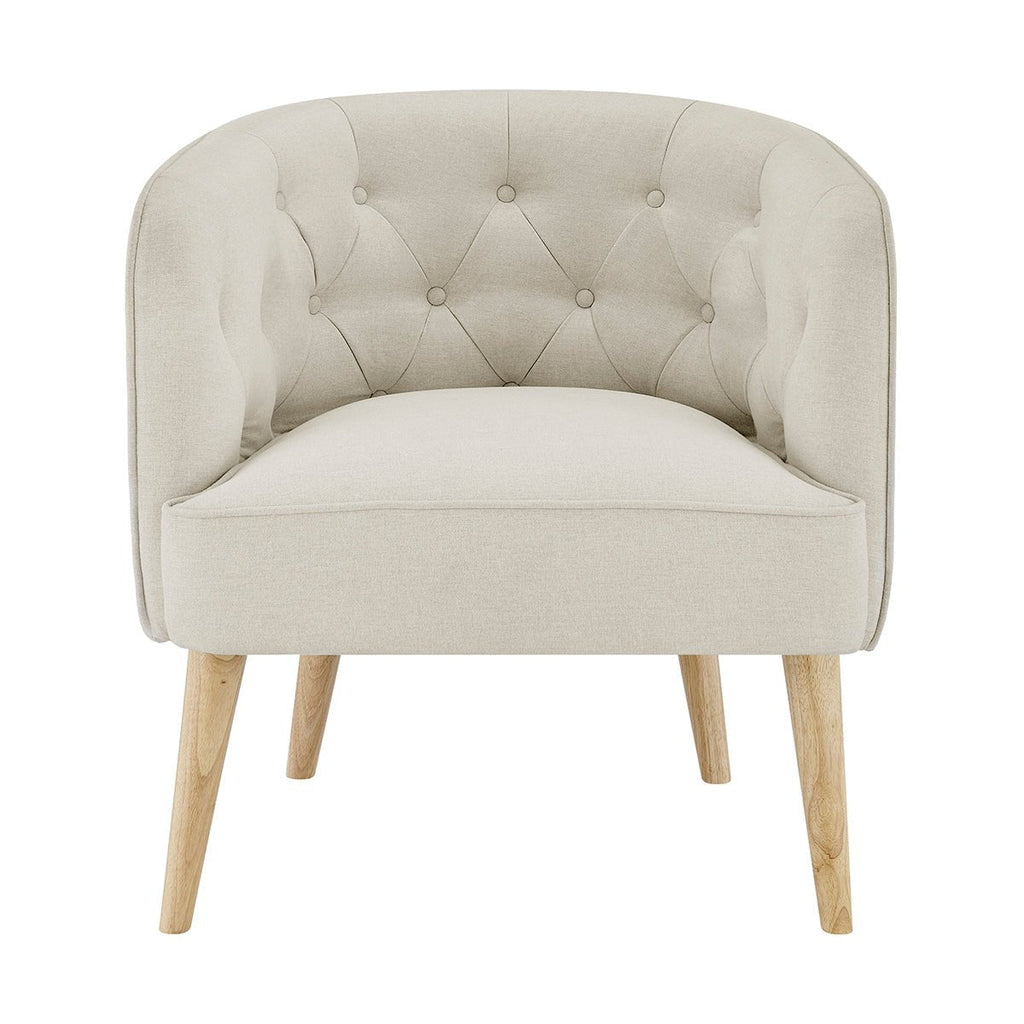 Fauteuil d'appoint scandinave en lin naturel avec cadre en bois classique pour salon