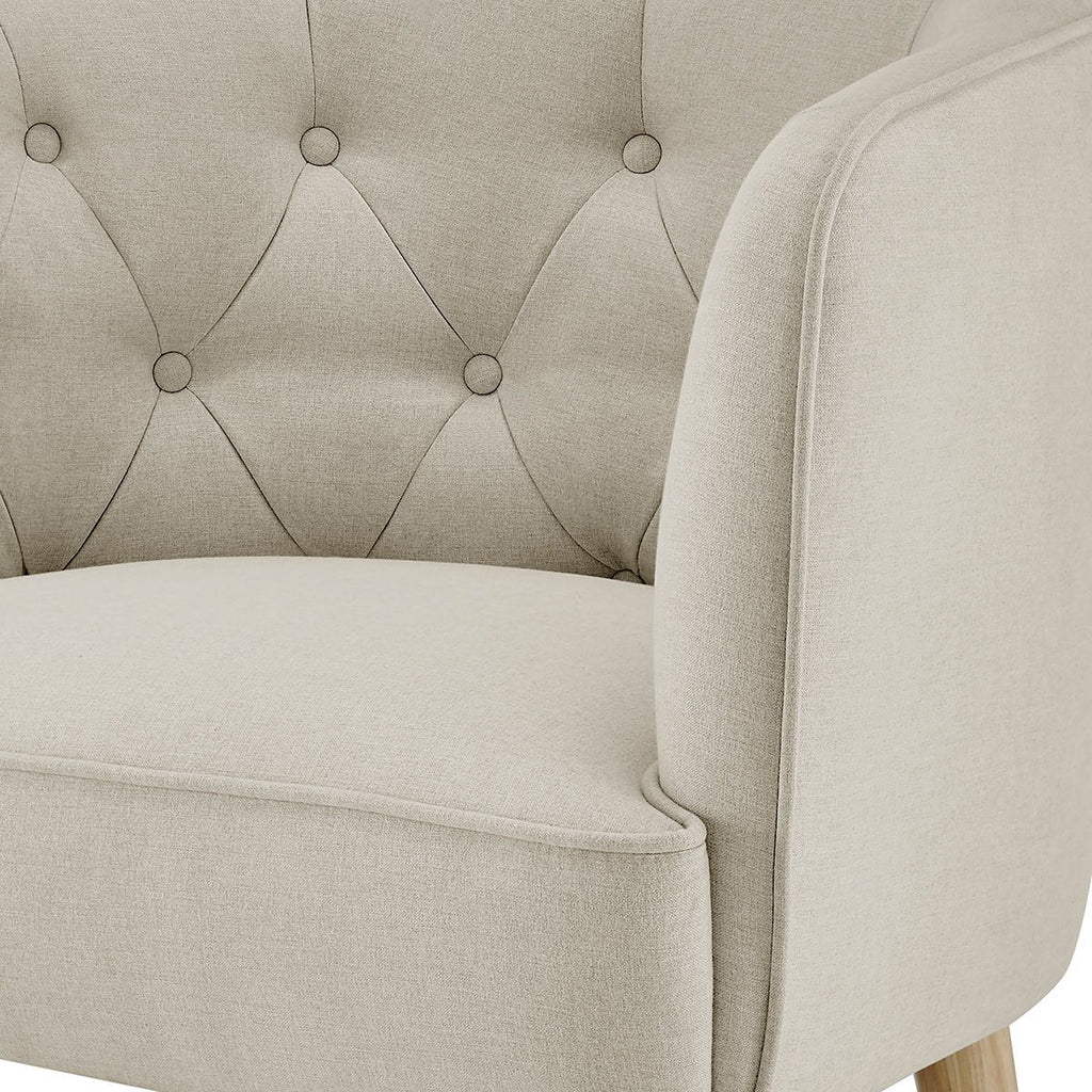 Fauteuil d'appoint scandinave en lin naturel avec cadre en bois classique pour salon