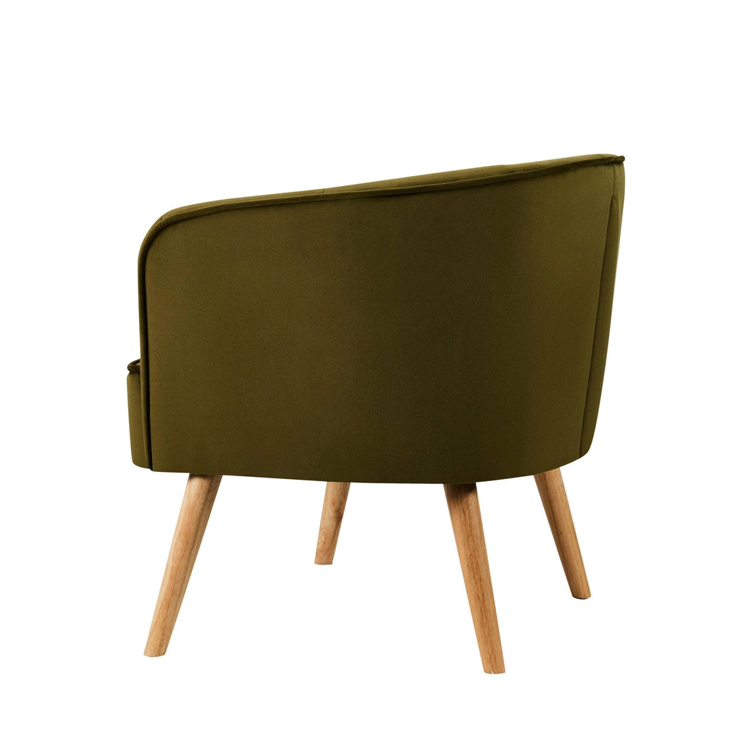 Fauteuil d'appoint rétro en lin vert riche avec cadre classique pour salon