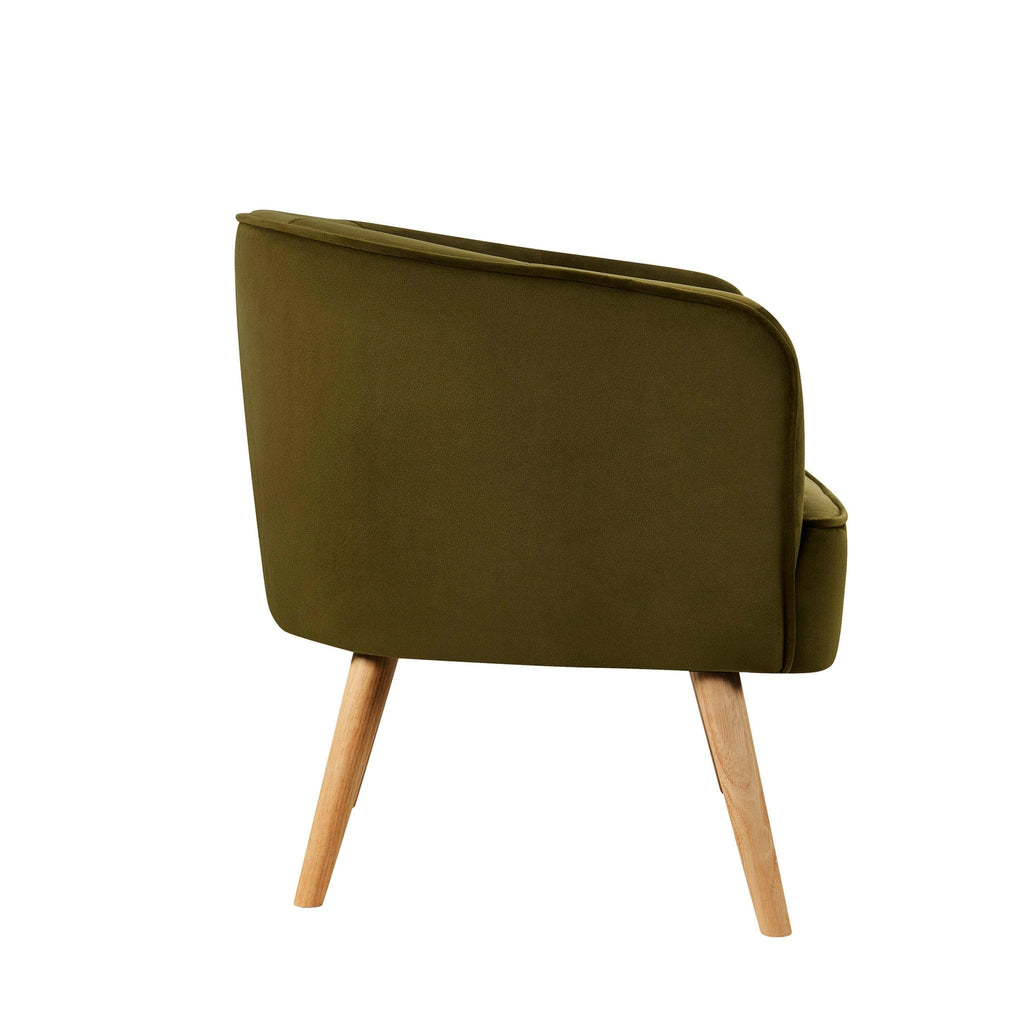 Fauteuil d'appoint rétro en lin vert riche avec cadre classique pour salon