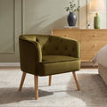 Fauteuil d'appoint rétro en lin vert riche avec cadre classique pour salon