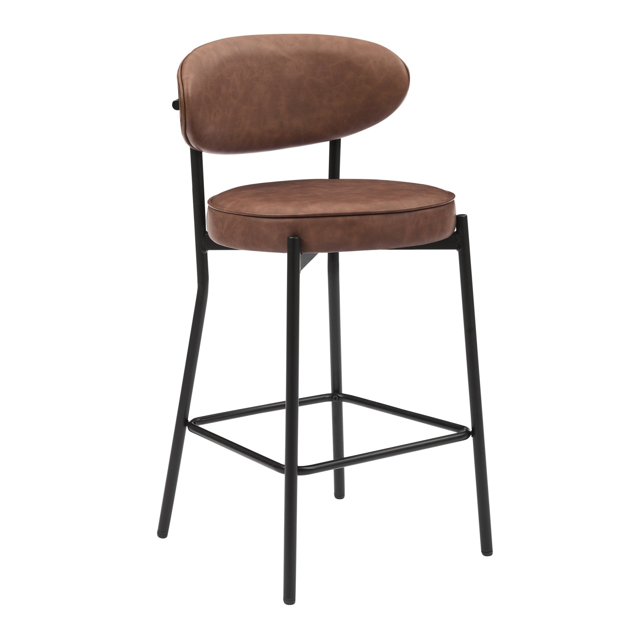Tabouret de bar moderne en similicuir marron clair avec dossier arrondi pour cuisine