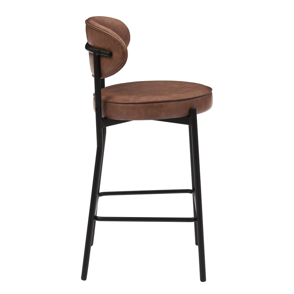 Tabouret de bar moderne en similicuir marron clair avec dossier arrondi pour cuisine