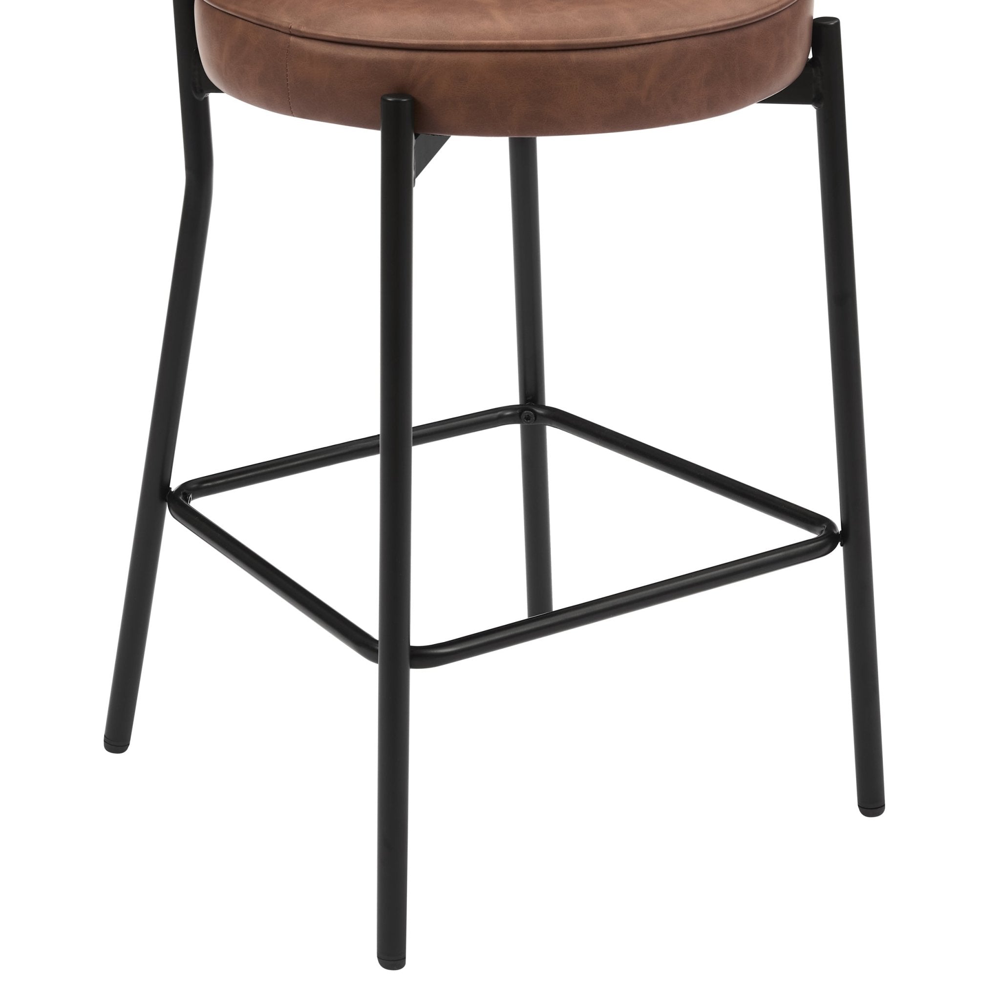 Tabouret de bar moderne en similicuir marron clair avec dossier arrondi pour cuisine