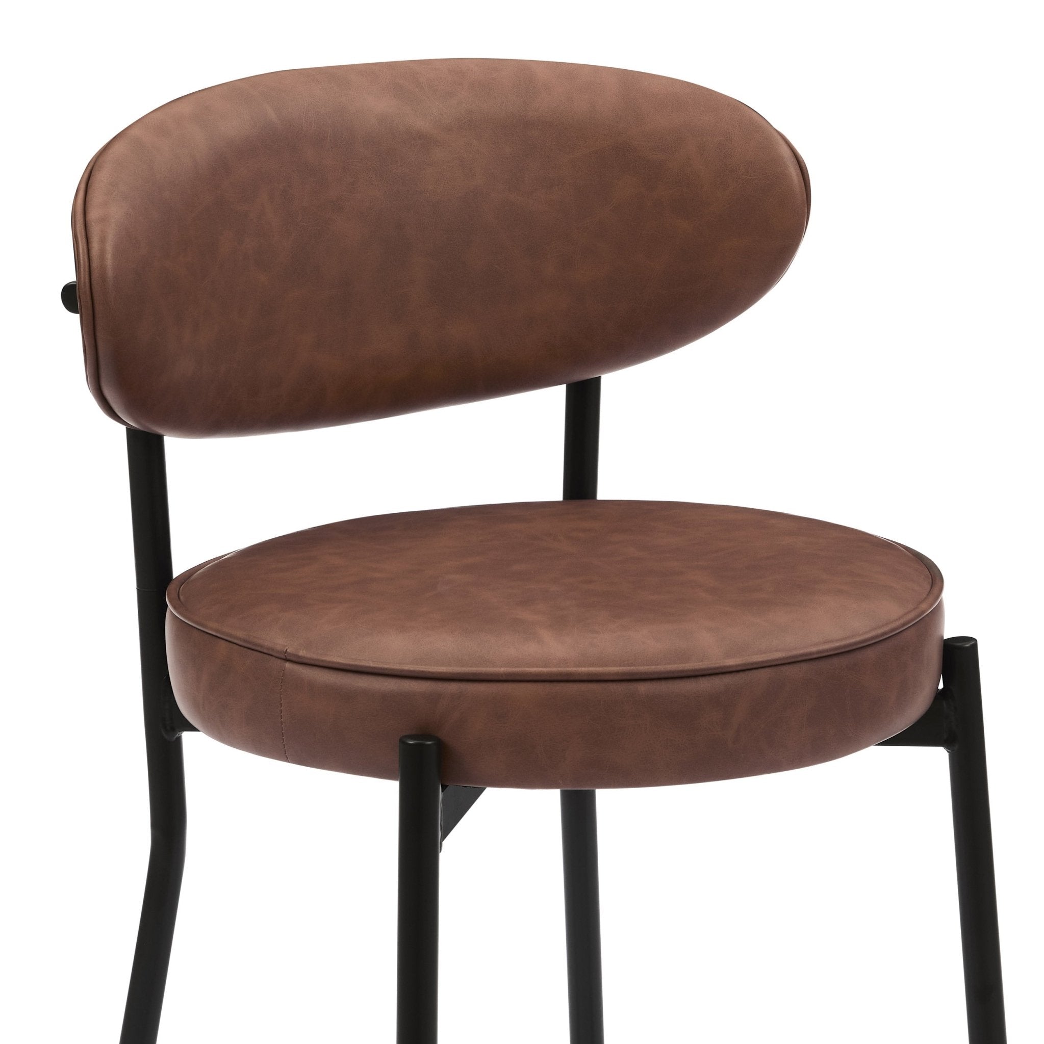 Tabouret de bar moderne en similicuir marron clair avec dossier arrondi pour cuisine