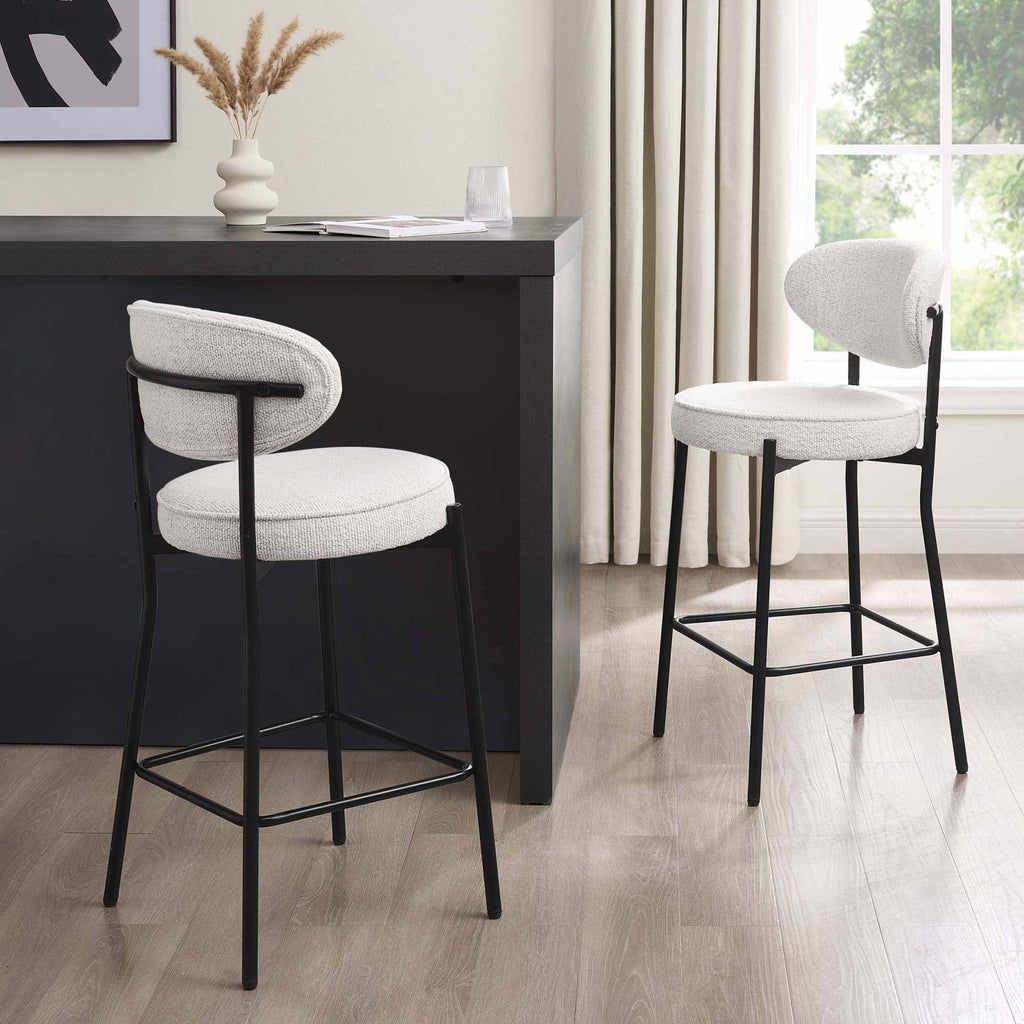 Tabouret de bar contemporain en bouclette ivoire avec dossier arrondi pour cuisine