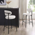 Tabouret de bar contemporain en bouclette ivoire avec dossier arrondi pour cuisine