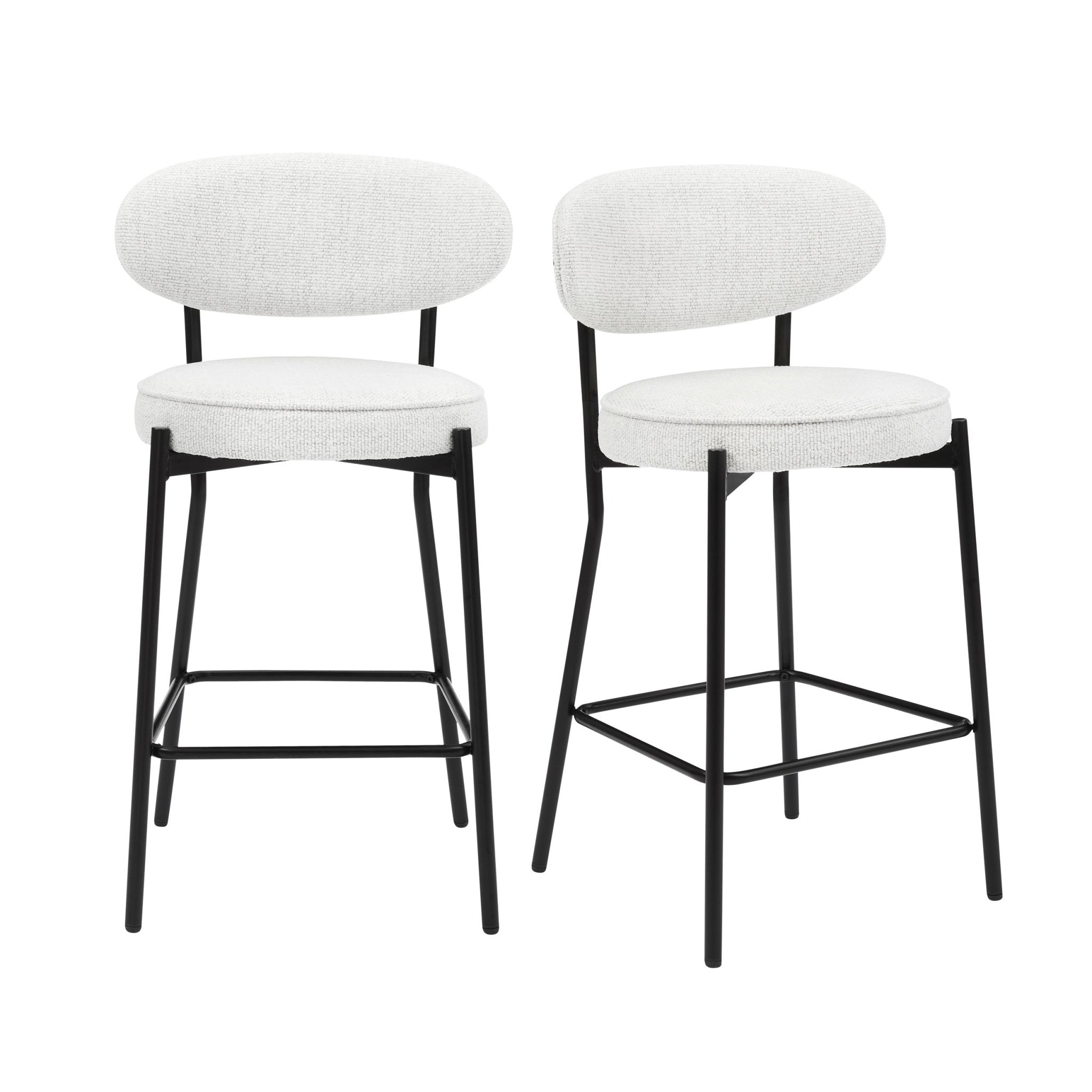 Tabouret de bar contemporain en bouclette ivoire avec dossier arrondi pour cuisine