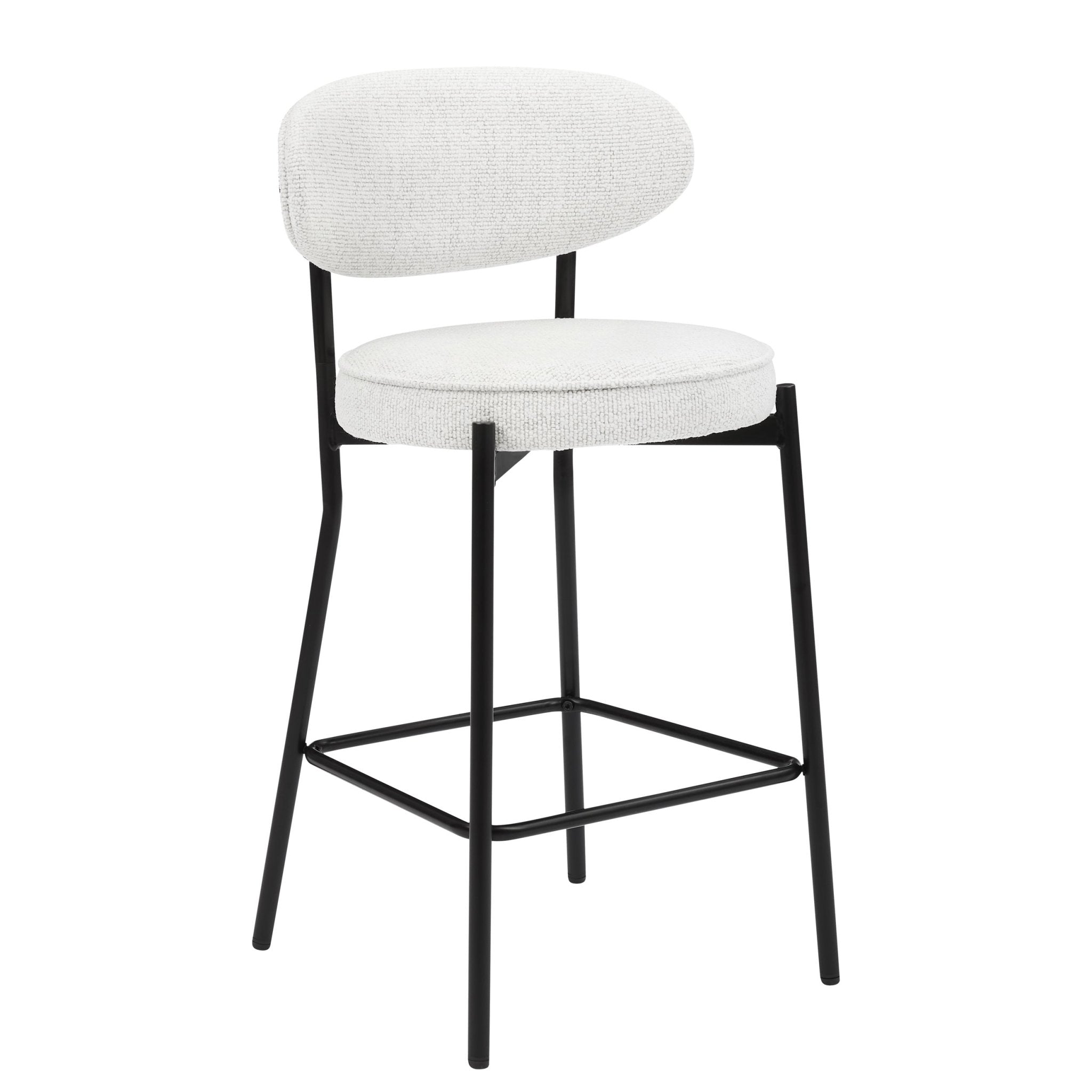 Tabouret de bar contemporain en bouclette ivoire avec dossier arrondi pour cuisine