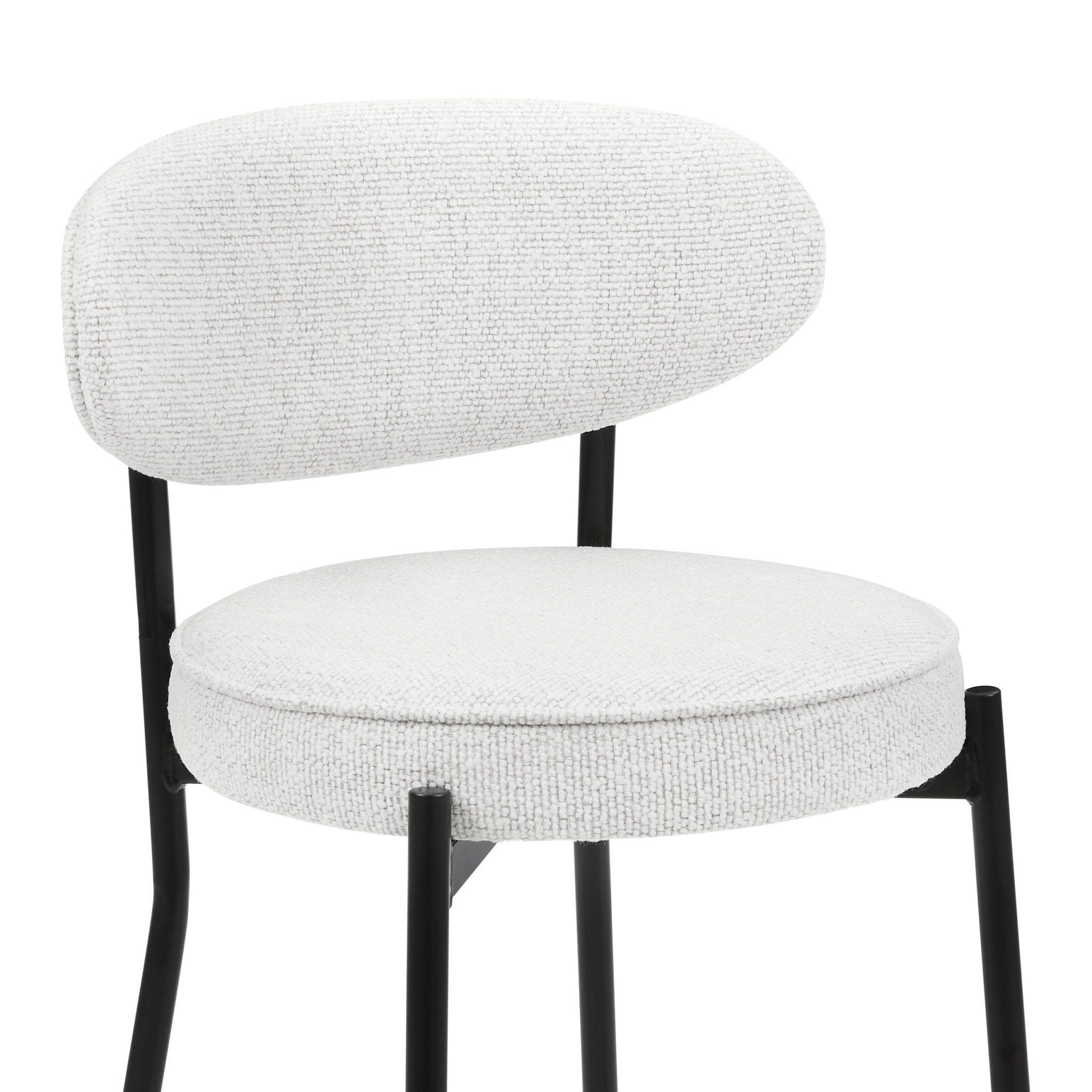 Tabouret de bar contemporain en bouclette ivoire avec dossier arrondi pour cuisine