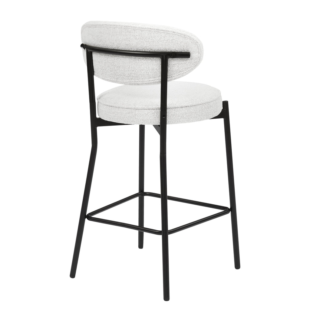 Tabouret de bar contemporain en bouclette ivoire avec dossier arrondi pour cuisine