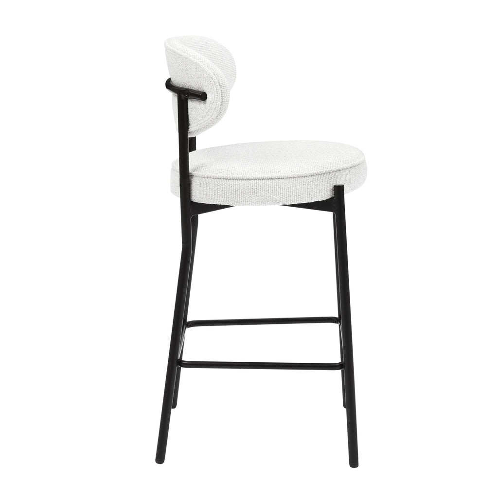 Tabouret de bar contemporain en bouclette ivoire avec dossier arrondi pour cuisine