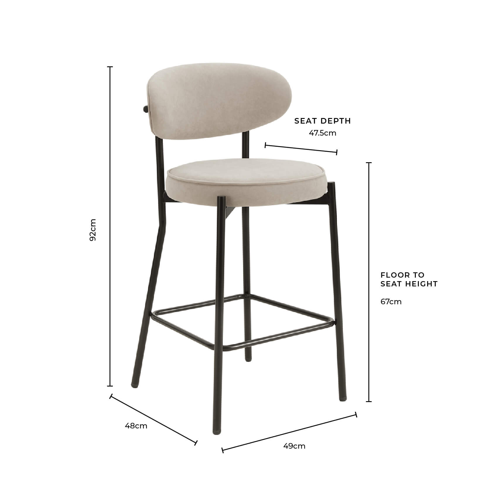 Tabouret de bar contemporain en bouclette taupe à dossier arrondi pour cuisine