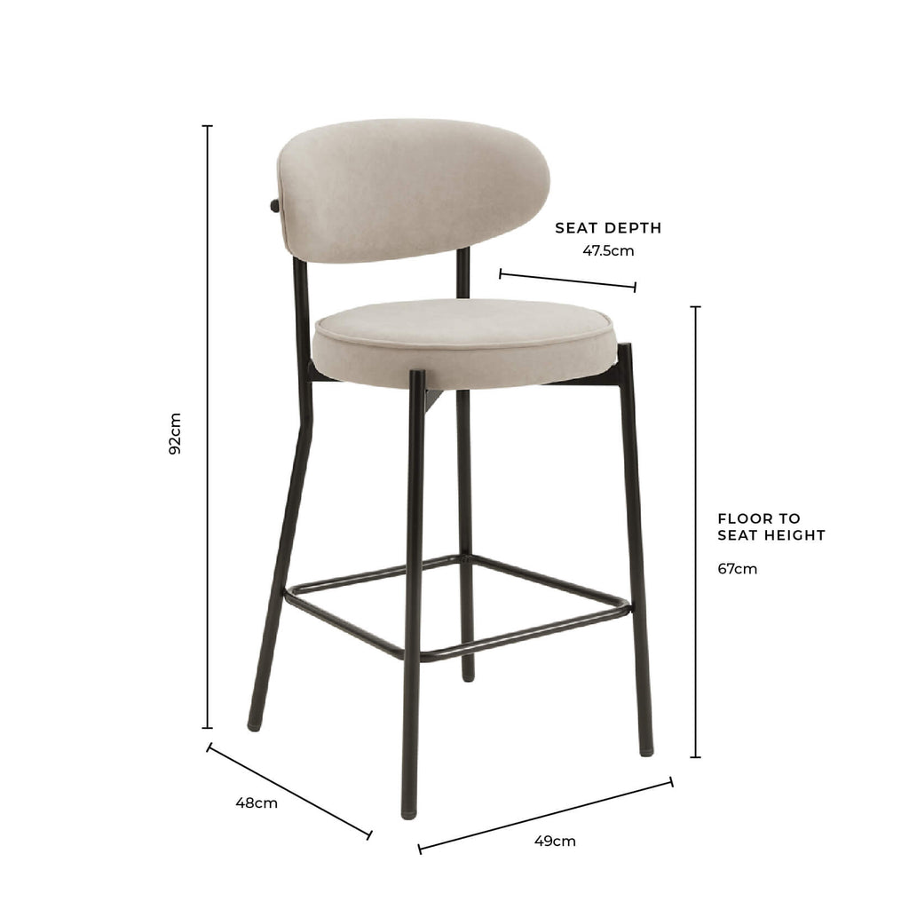 Tabouret de bar rétro en velours mat orange brûlé avec dossier arrondi pour cuisine