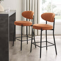 Tabouret de bar rétro en velours mat orange brûlé avec dossier arrondi pour cuisine