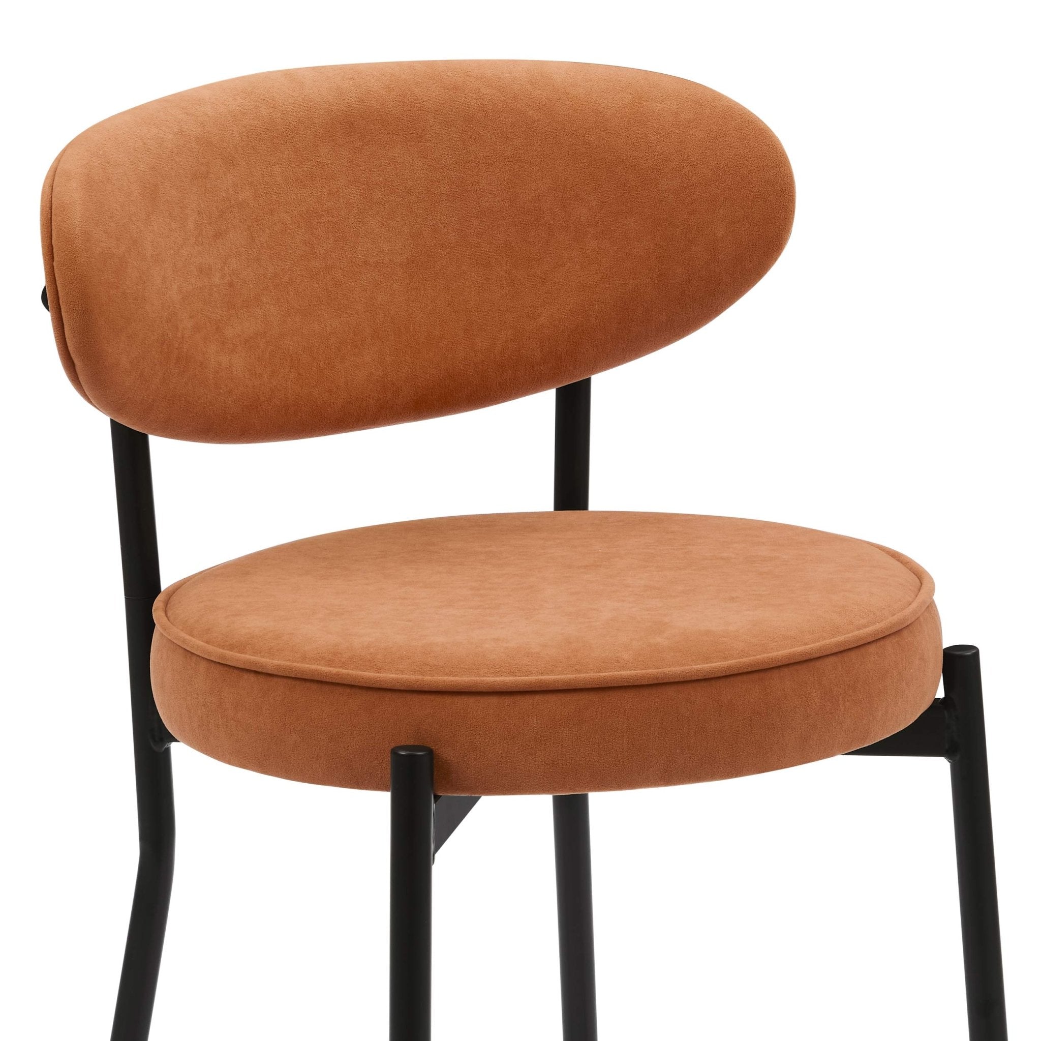 Tabouret de bar rétro en velours mat orange brûlé avec dossier arrondi pour cuisine