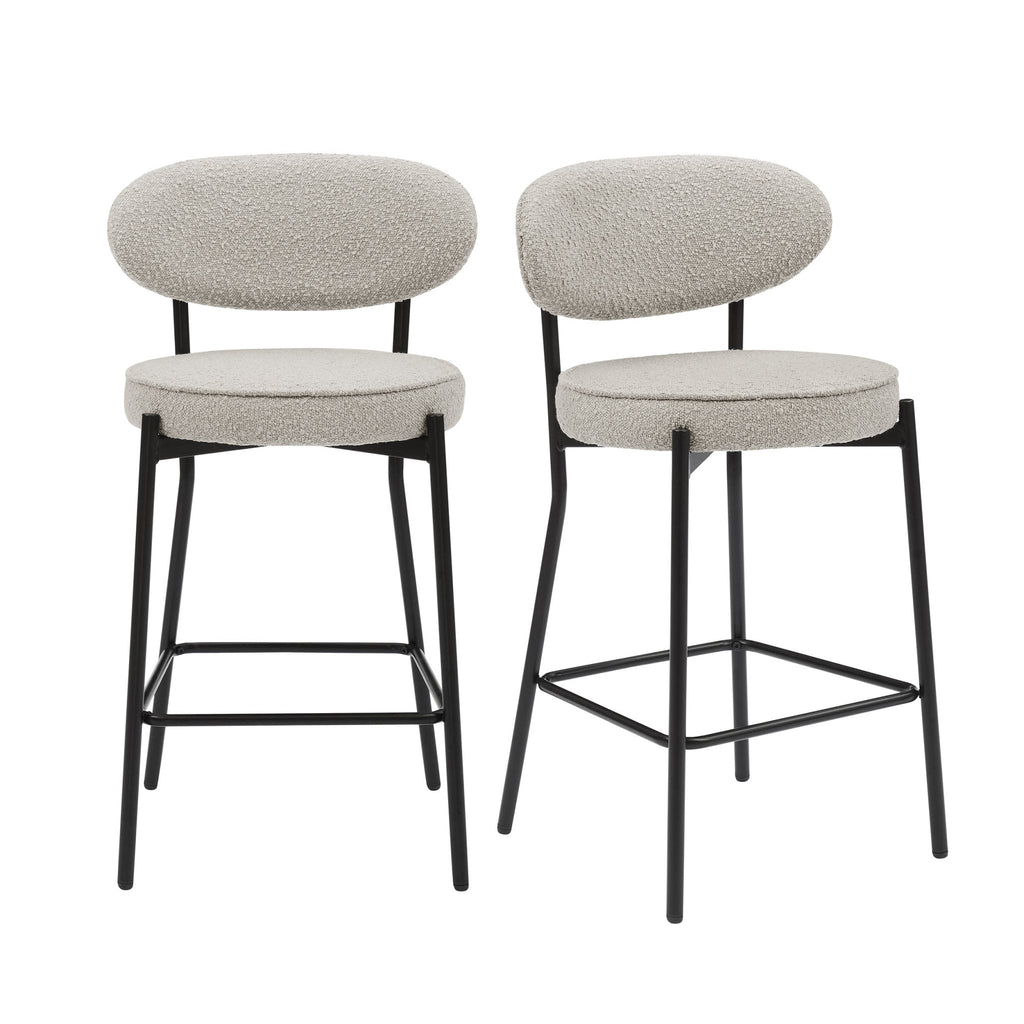 Tabouret de bar contemporain en bouclette taupe à dossier arrondi pour cuisine