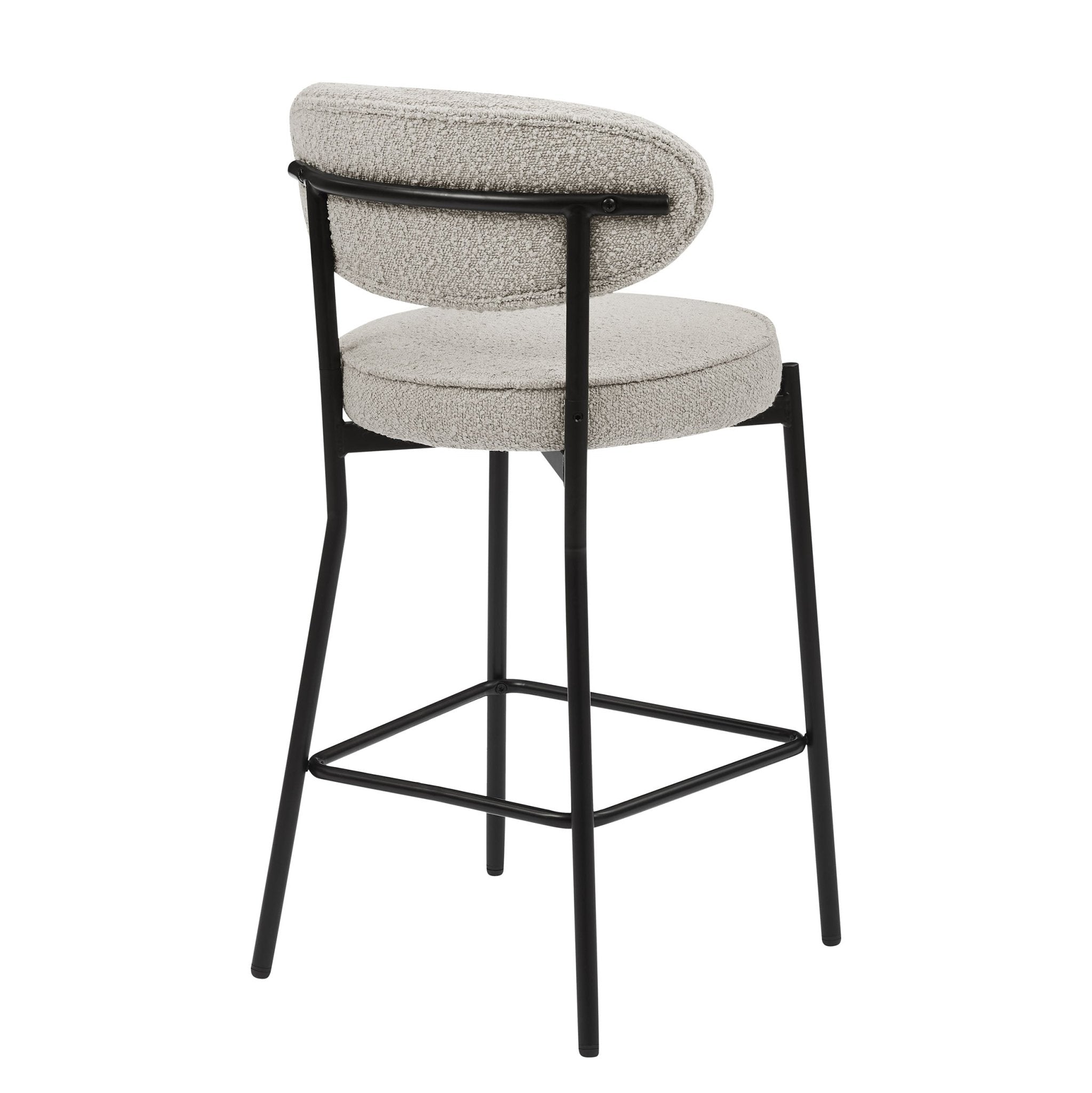 Tabouret de bar contemporain en bouclette taupe à dossier arrondi pour cuisine