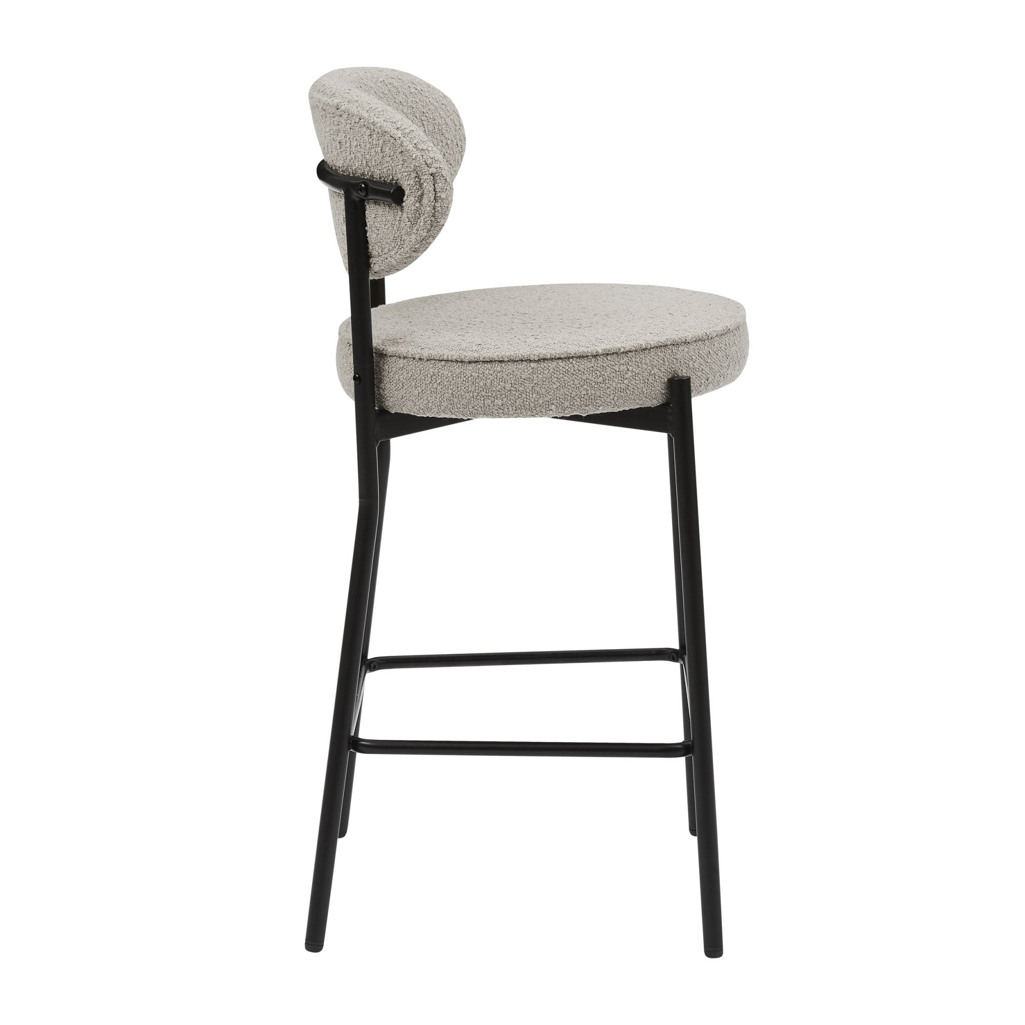 Tabouret de bar contemporain en bouclette taupe à dossier arrondi pour cuisine
