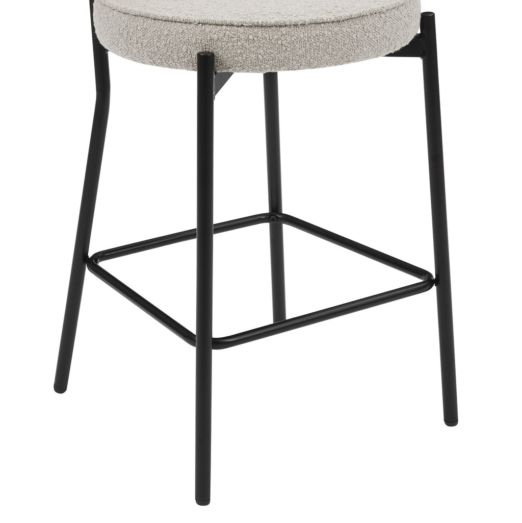 Tabouret de bar contemporain en bouclette taupe à dossier arrondi pour cuisine