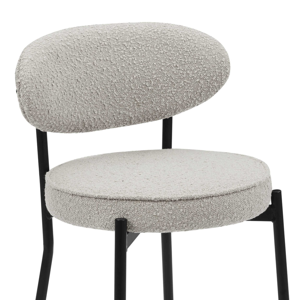 Tabouret de bar contemporain en bouclette taupe à dossier arrondi pour cuisine