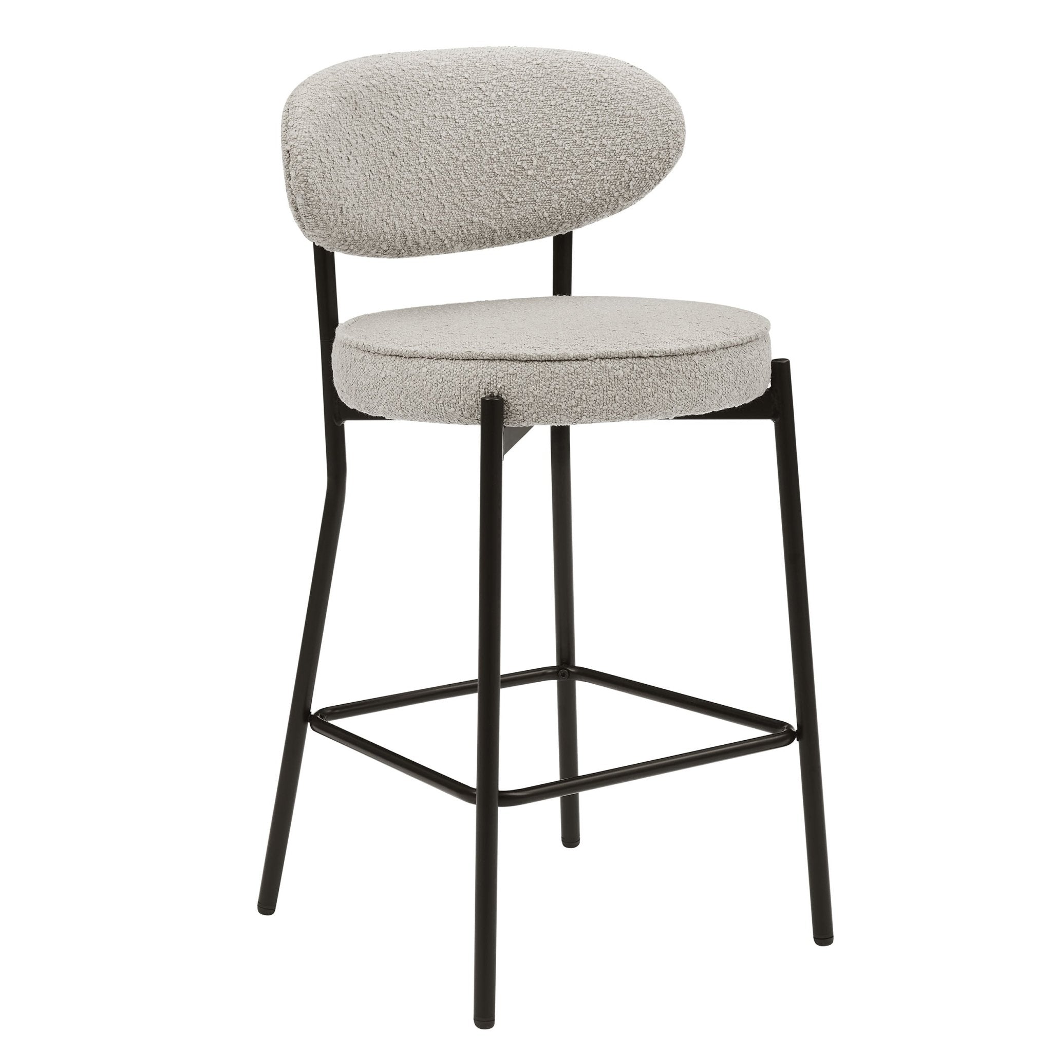 Tabouret de bar contemporain en bouclette taupe à dossier arrondi pour cuisine