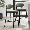 Tabouret de bar contemporain en velours mat vert sauge avec dossier arrondi pour cuisine