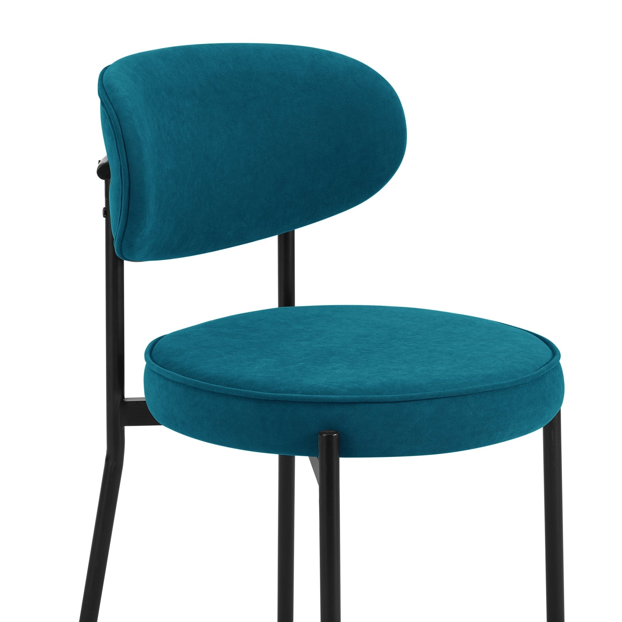 Tabouret de bar contemporain en velours mat sarcelle avec dossier arrondi pour cuisine