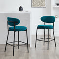 Tabouret de bar contemporain en velours mat sarcelle avec dossier arrondi pour cuisine