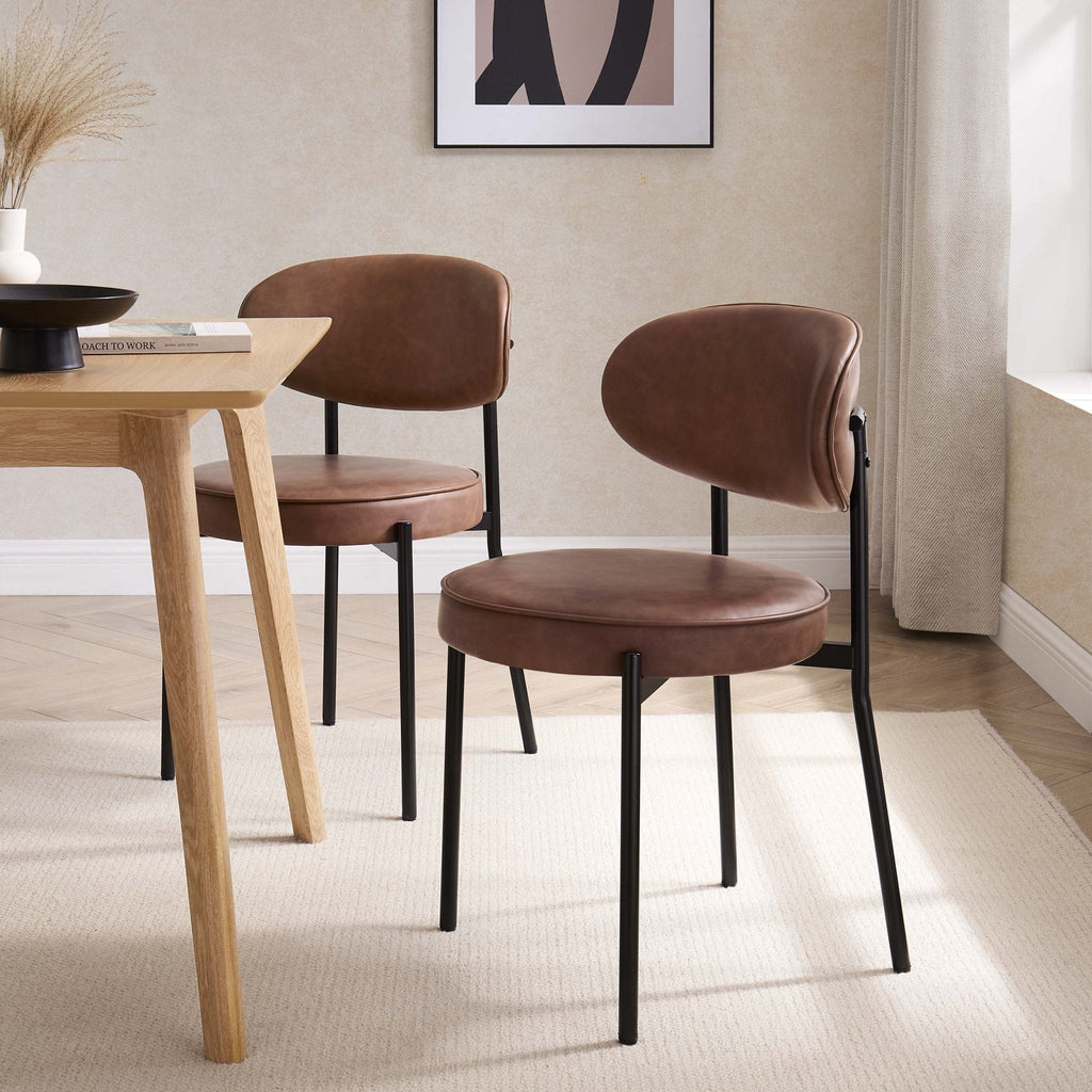 Chaise de salle à manger moderne en similicuir tanné avec dossier arrondi