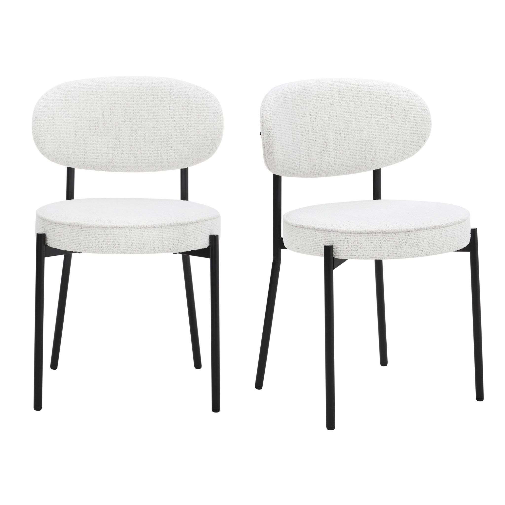 Chaise de salle à manger contemporaine en bouclette ivoire avec dossier arrondi