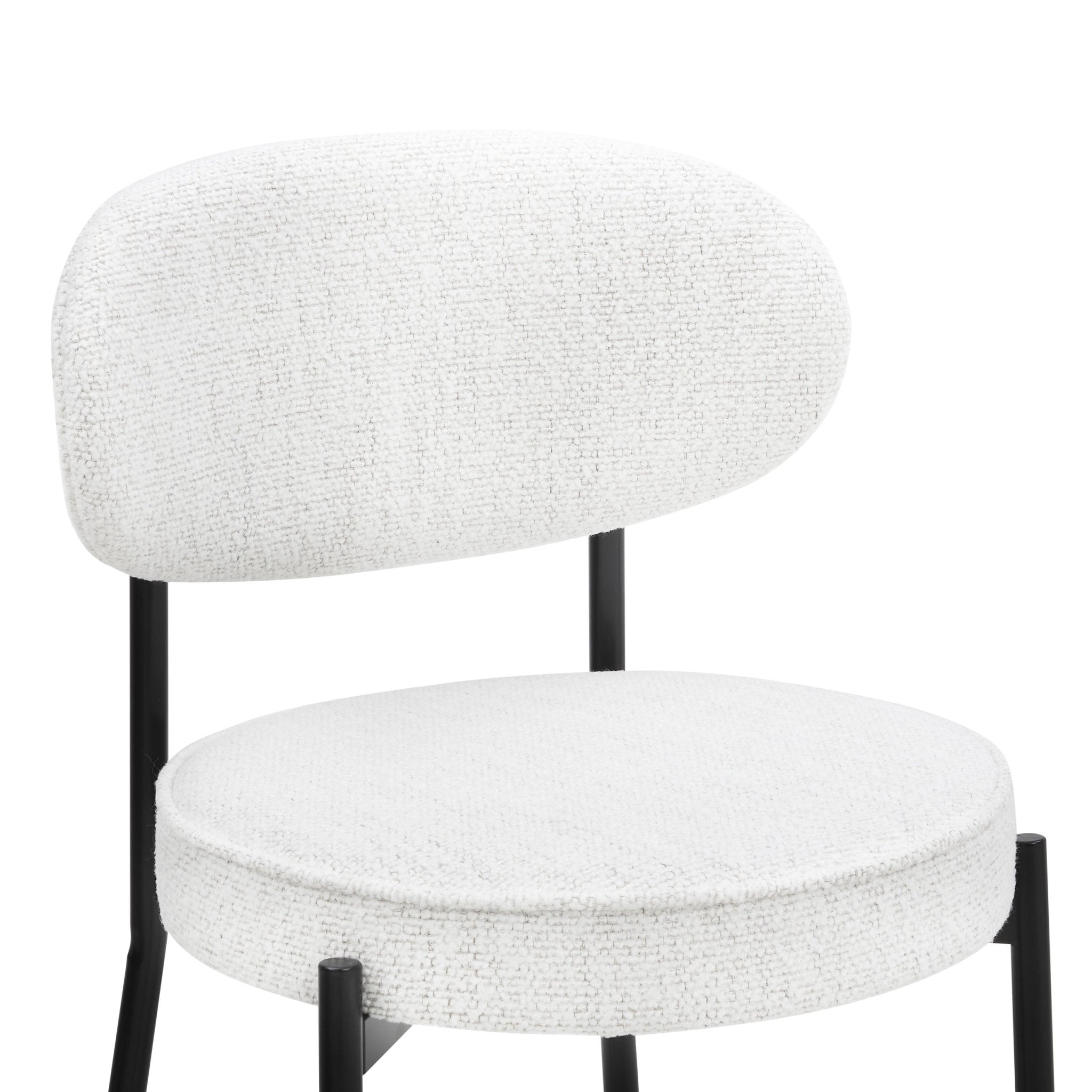 Chaise de salle à manger contemporaine en bouclette ivoire avec dossier arrondi