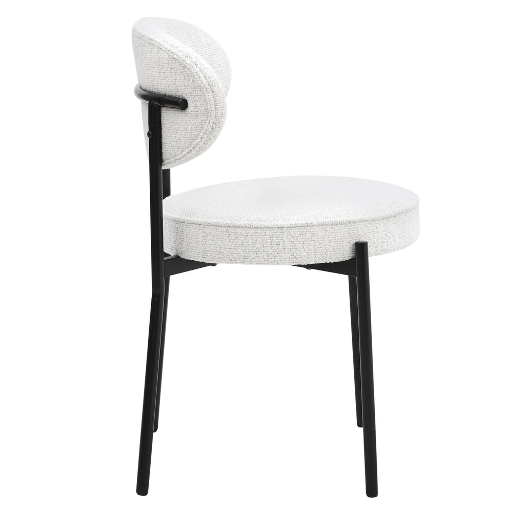 Chaise de salle à manger contemporaine en bouclette ivoire avec dossier arrondi