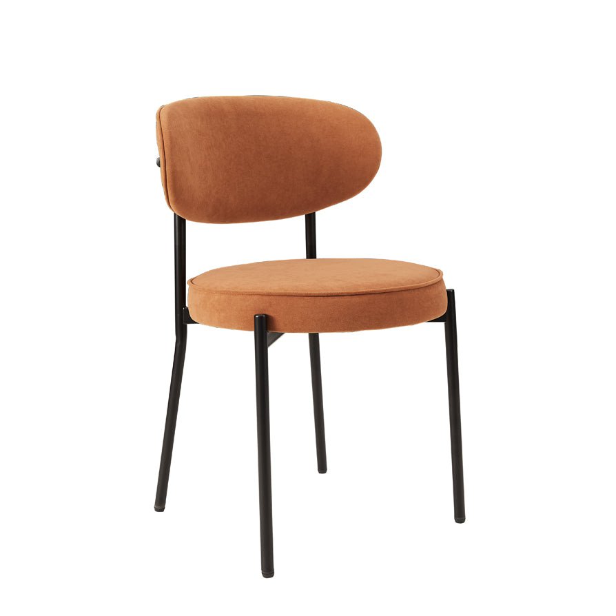 Chaise de salle à manger en velours mat orange brûlé rétro avec dossier arrondi pour salle à manger