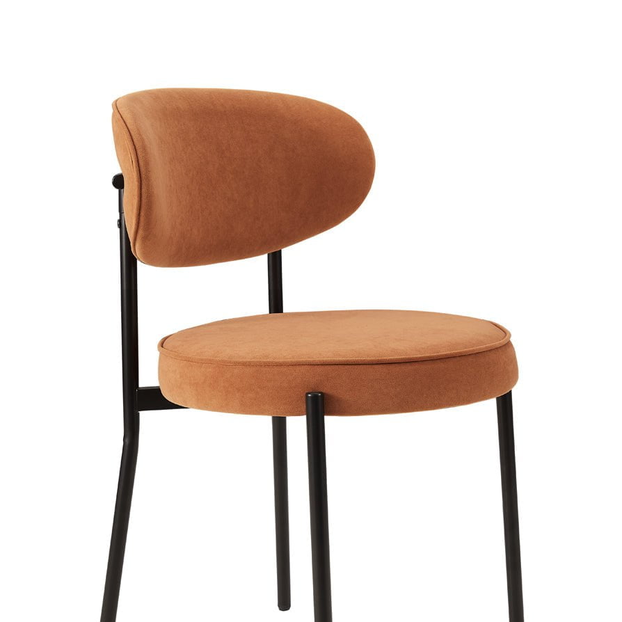 Chaise de salle à manger en velours mat orange brûlé rétro avec dossier arrondi pour salle à manger
