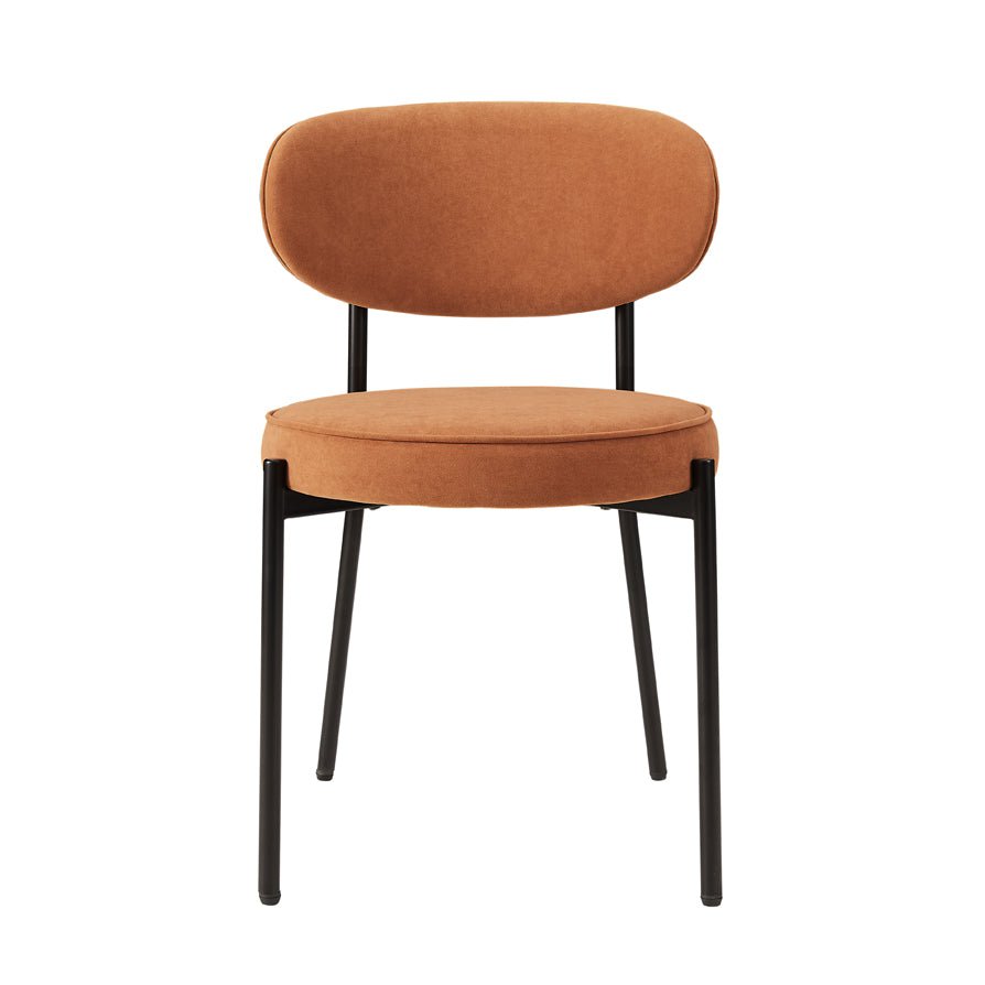 Chaise de salle à manger en velours mat orange brûlé rétro avec dossier arrondi pour salle à manger