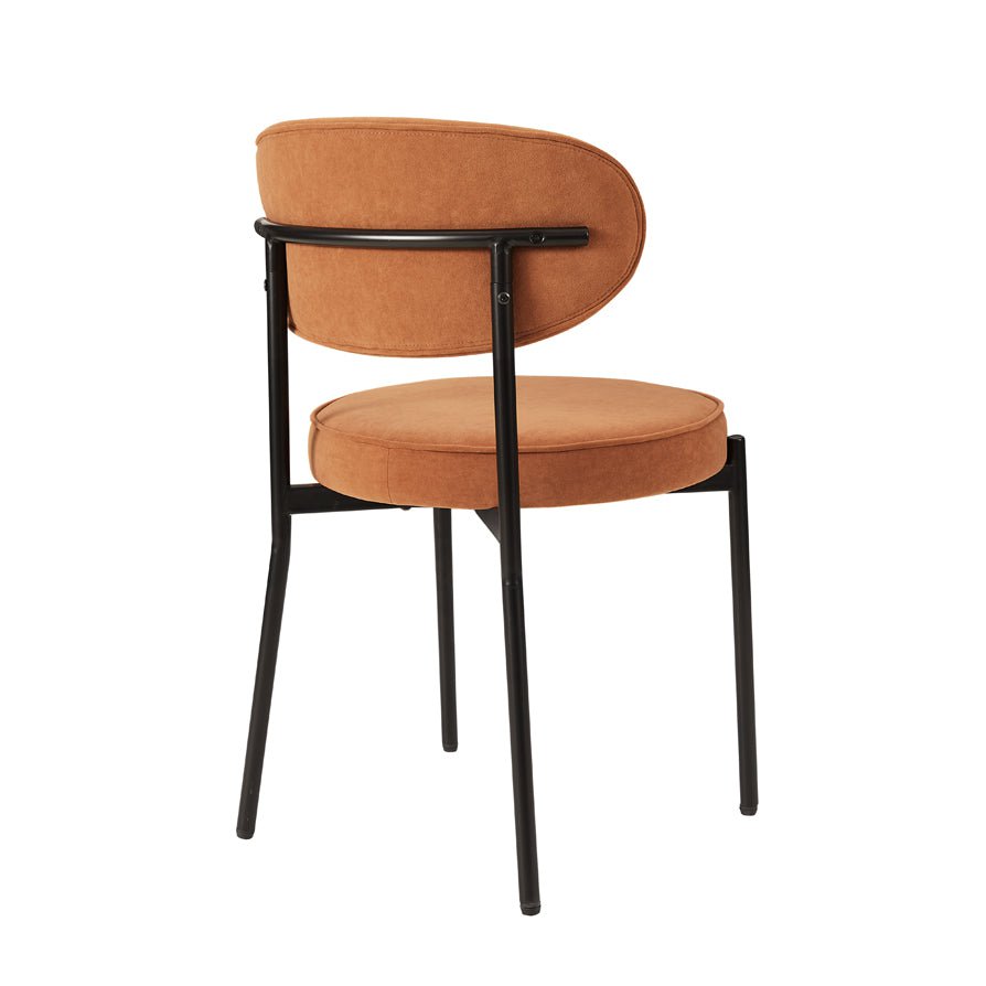 Chaise de salle à manger en velours mat orange brûlé rétro avec dossier arrondi pour salle à manger