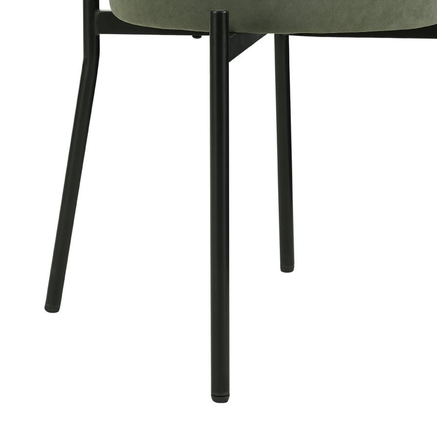 Chaise de salle à manger contemporaine en velours mat vert sauge avec dossier arrondi