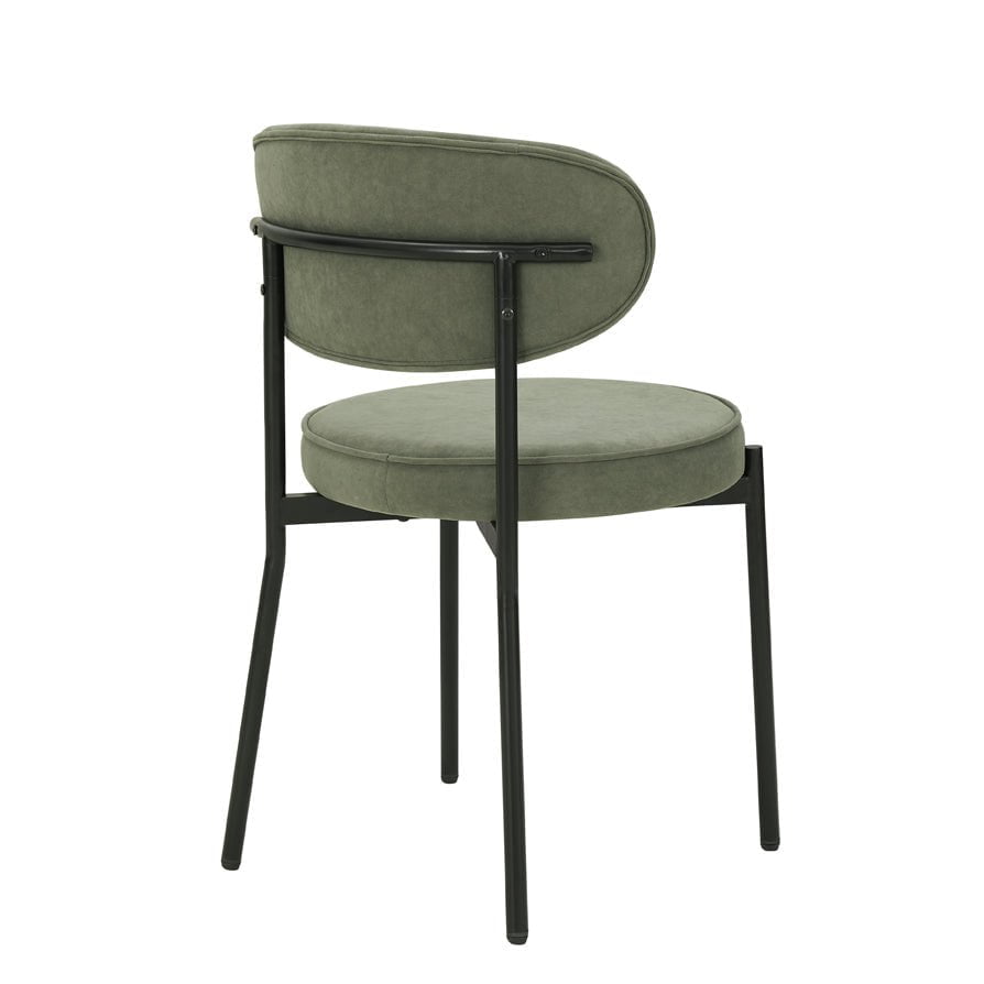 Chaise de salle à manger contemporaine en velours mat vert sauge avec dossier arrondi